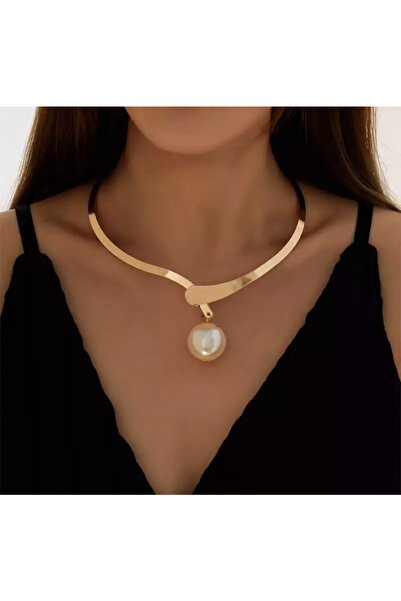 Girift Vintage Bearish Kadın Tekli Inci Kolye