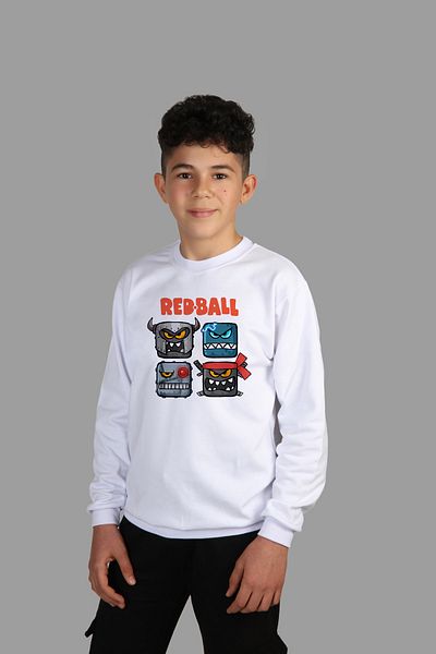 Raf Coll Hanorac alb pentru copii cu decolteu rotund Red Ball imprimat digital