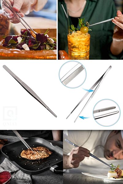 QNİAY Lux Chef 30 cm Professional Cooking Tweezers - Steel Tongs Practical Presentation Tweezers