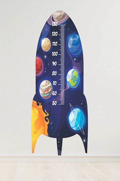 Sepet Yıldızı Planets And Rocket Height Meter Children's Room Wall Sticker 140x 55 Cm