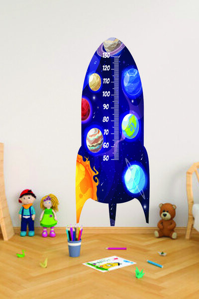 Sepet Yıldızı Planets And Rocket Height Meter Children's Room Wall Sticker 140x 55 Cm