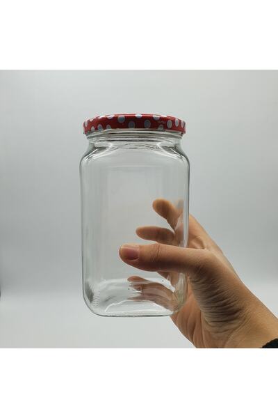 cambalaj 24 Adet (1 Koli) 850 Cc Şeffaf Kare Cam Kavanoz Puantiyeli Metal Kapak