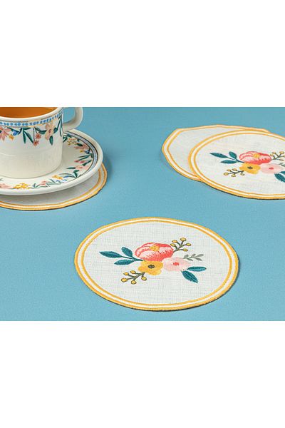 English Home Flower Spray 4-Piece Cocktail Napkin 14 Cm White