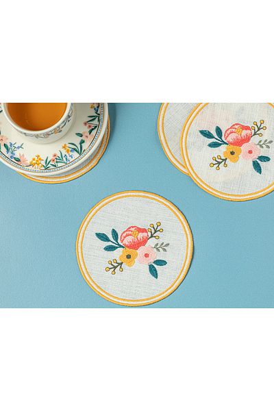 English Home Flower Spray 4-Piece Cocktail Napkin 14 Cm White