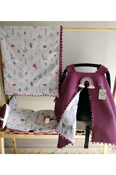 Raduga Collection Çift Taraflı Puset Örtüsü+puset Minderi+battaniye Vişne Man...