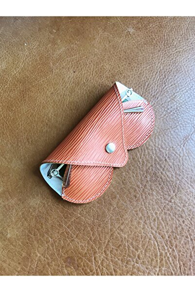 ViP GiFT Glasses Case Glasses Container Genuine Leather Orange with Snaps