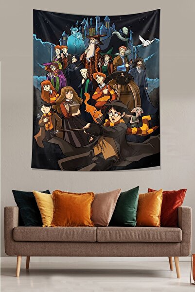 Genel Markalar Harry Potter Hogwarts Desen Leke Tutmaz Kadife Dokulu Kumaş Du...