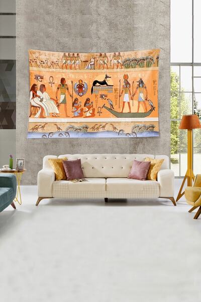 on the clouds Antik Mısır Figürlü Etnik Leke Tutmaz Kadife Dokulu Kumaş Duvar Örtüsü Duvar Halısı Tapestry