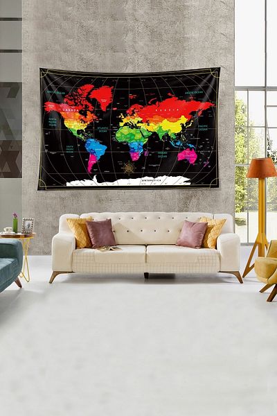on the clouds World Map Patterned - Stain Resistant Velvet Wall Cover
