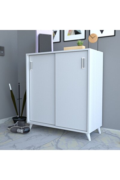 Missia Mobilya Rovigo Beyaz-beyaz Sürgülü Raflı Ayaklı Ayakkabılık