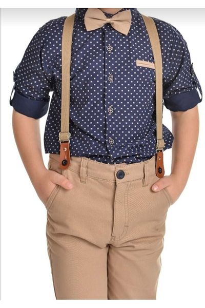 Terry Boy's Oxford Shirt and Bow Tie Beige Suit