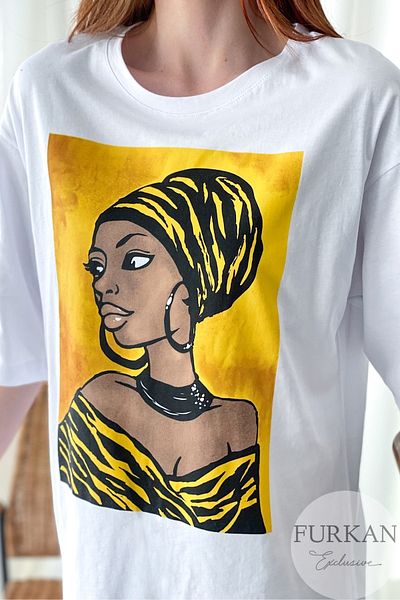 FEMELLE Tricou damă din bumbac cu mânecă trei sferturi, cu design alb, imprimat