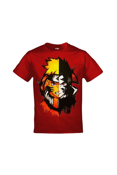 Orijin Tekstil Naruto Two Face Printed Unisex Red T-shirt