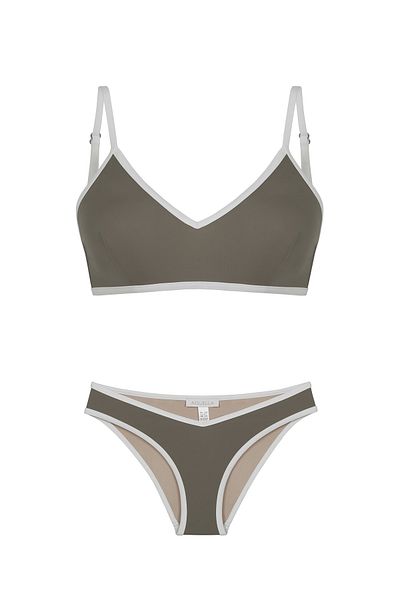 AQUELLA Σετ μπικίνι Piping V Cut Khaki