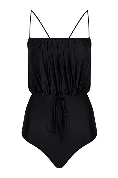 AQUELLA Gathered Black Swimsuit