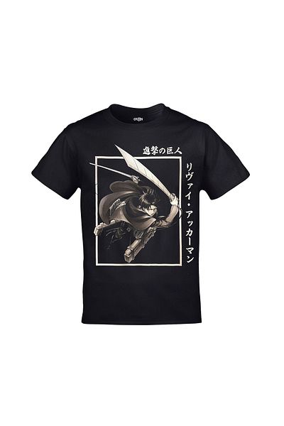 Orijin Tekstil Attack On Titan Levi Ackerman Sword Printed Unisex Black T-shirt