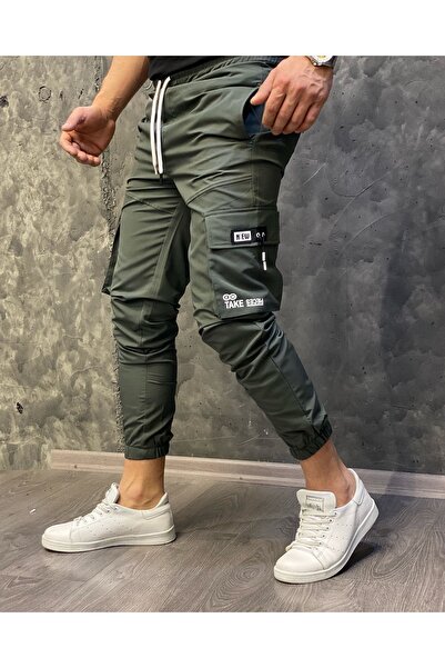 Oliggopol Erkek Haki Yeşil Bel Ve Paçası Lastikli Yandan Cepli Tarz Jogger Ka...