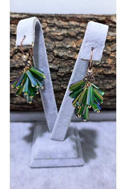 TMD AKSESUAR أقراط عتيقة من الكريستال التشيكي المستورد باللون الأخضر
