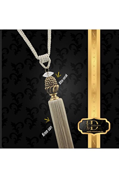 Doğukan perde aksesuarları Brç-216 Braçol Başlık Altın/varak - Ip Krem/sarı (...