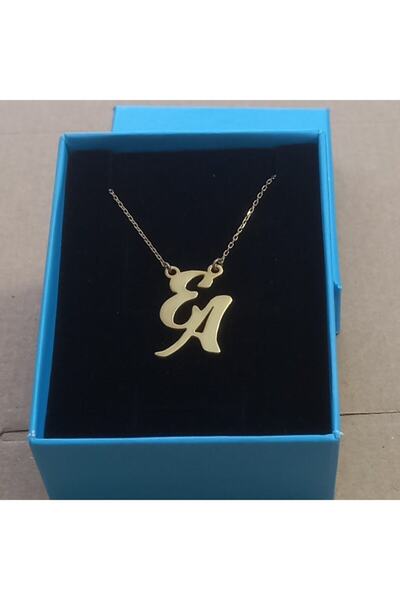 Redstone Store Iki Harfli Model Altın Kaplama Gümüş Kolye 925 Ayar