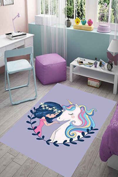 on the clouds Unicorn Desenli Dijital Baskılı Kaymaz Taban Çocuk Odası Halısı