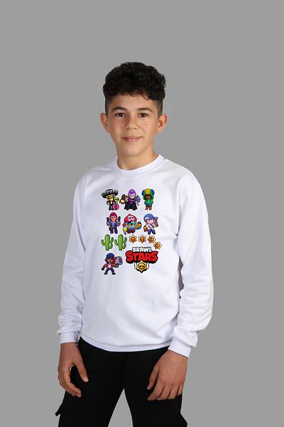 Raf Coll Hanorac alb pentru copii cu gât crew Brawl Star imprimat digital