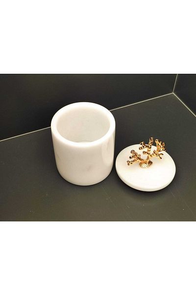 Polen Stone White Marble Gold Spice Rack with Coral Accessories