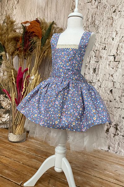 Shecco Babba Rochie Fata Costum Bandana Albastru Floral 1-8 Ani Rochie Zi de nastere