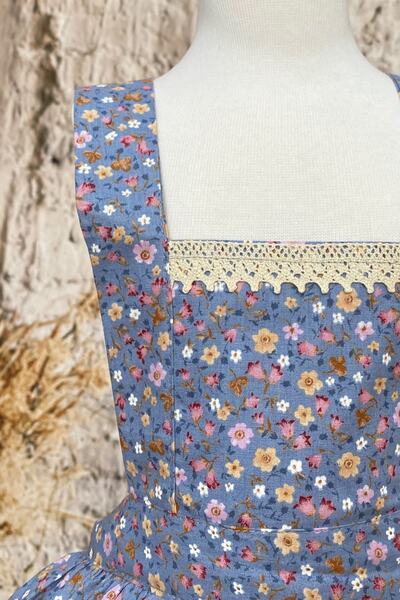 Shecco Babba Girl's Dress Bandana Set Blue Floral 1-8 Years Old Birthday Dress