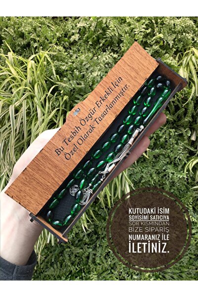 KANUNİ TESBİH Mărgele de rugăciune din cutie de lemn de moire verde negru