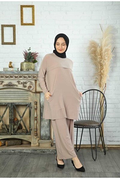 MODAMÜNASİP طقم مكون من قطعتين بتفاصيل جيب وبنطلون ساندي رائع