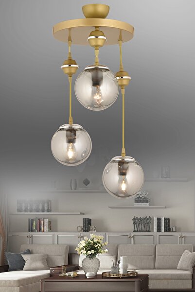 Genel Markalar Sarkıt Tepsi Eskitme 3'lü Füme Glop Camlı Krom Aşağı Bakan Lük...