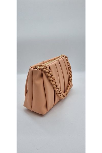 DSN Powder Color Pleat Detailed Faux Leather Hand and Shoulder Bag Y5843