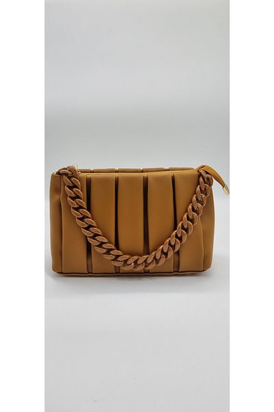 DSN Tan Color Pleat Detailed Faux Leather Hand and Shoulder Bag Y5843