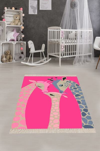 on the clouds Pembe Gri Anne Baba Zürafa Desenli Dijital Baskı Yıkanabilir Ka...