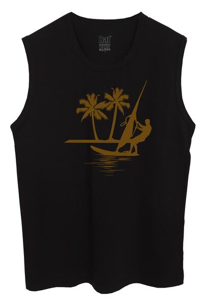 Raf Coll Ανδρικό αμάνικο μαύρο πλεκτό μπλουζάκι Surf Digital Printed