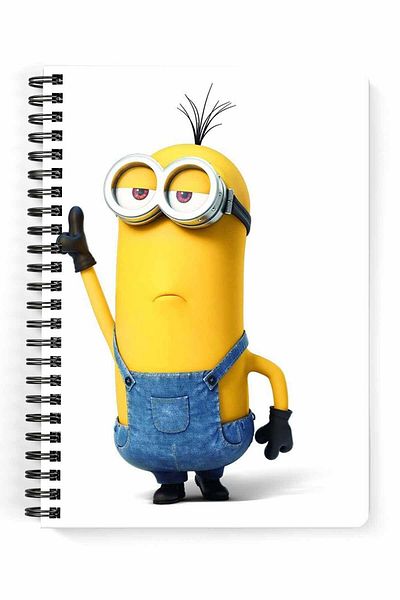 herotasarım دفتر ملاحظات مطبوع عليه Minions بغطاء خشبي - 15x20 سم Dft3571