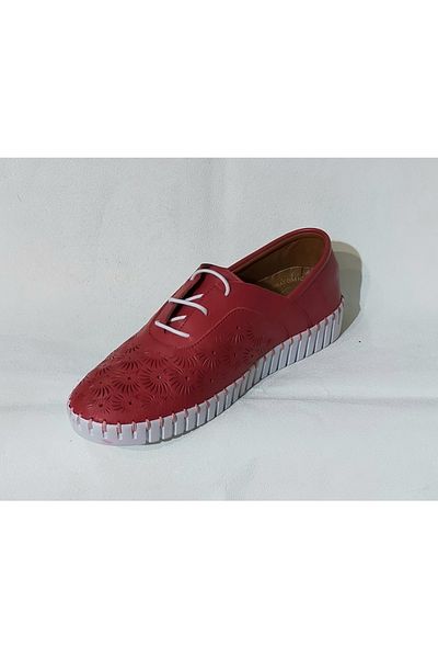 BRGL Inside-Outside Genuine Leather Orthopedic Massage Sole Women's Red Perforated Shoes