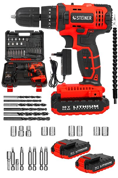 STEİNER Alman 58 V 5 Ah Darbeli Çift Akülü Metal Dişli Şanzuman Şarjlı Vidala...