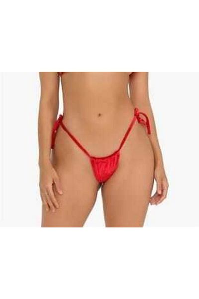 lovebox Women's Red Stretchy Velvet Fabric Side Tie Thong