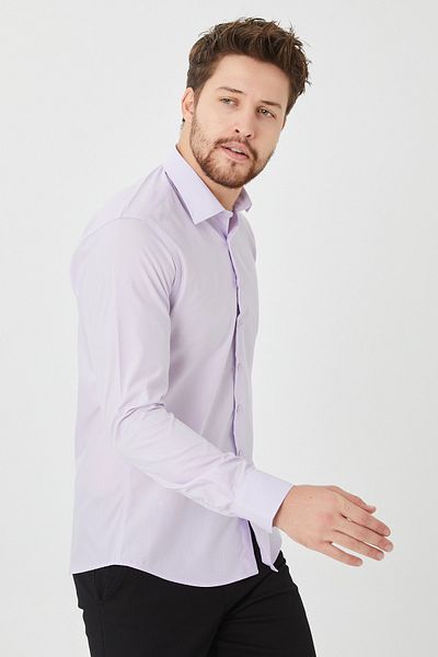 Pietra Paul Men's Light Lilac Slim Fit Plain Shirt