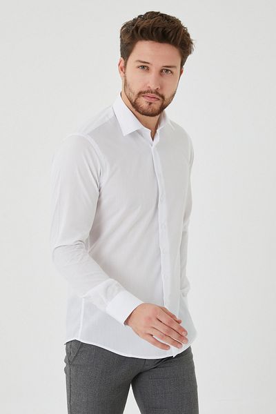 Pietra Paul Men's White Slim Fit Plain Plus Size Shirt