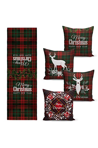 Realhomes Yılbaşı Özel 4 Kırlent Kılıfı Ve Runner Seti