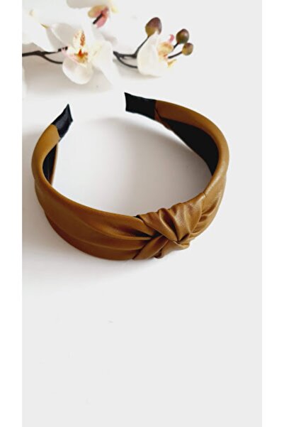PETEK AKSESUAR Deri Düğüm Taç Saç Bandı Hardal