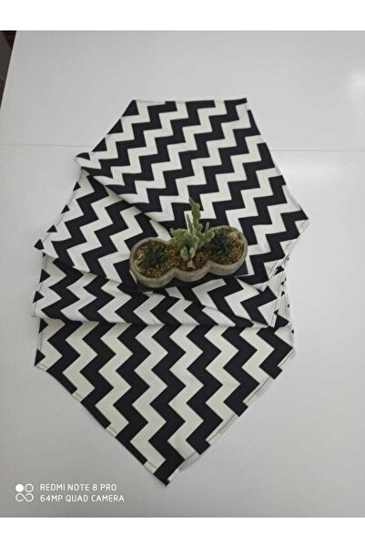 kivi ticaret Dekoratif Özel Tasarım Siyah Beyaz Detay Runner