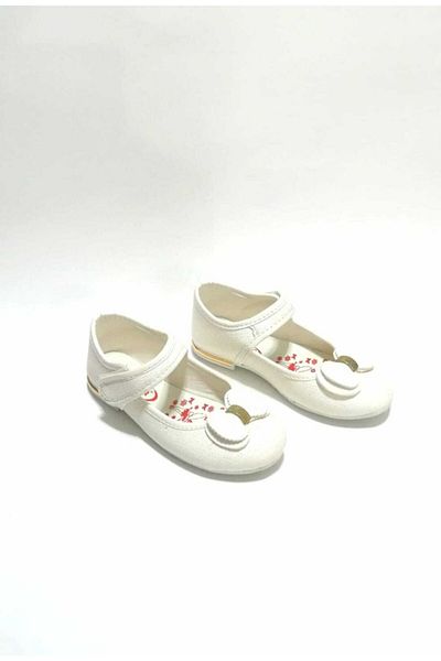 Ayakkabı Ülkesi Balerini pentru fete cu talpă anti-alunecare cu velcro alb