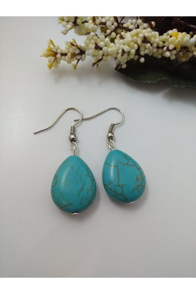 BalıkHediyelik Women's Turquoise Jewelled Earrings