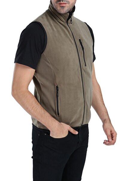 GHASSY CO. Men's Khaki Multi-Pocket Light Fleece Vest