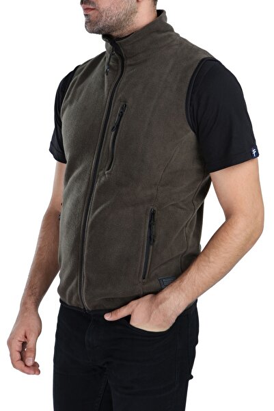 GHASSY CO. Men's Dark Khaki Multi-Pocket Fleece Vest