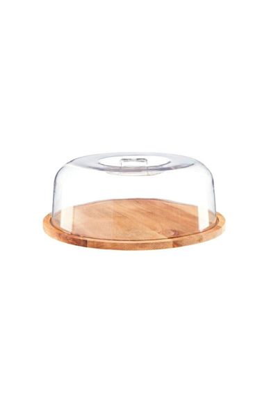 HİRAGROUP Bamboo Wooden Hard Plastic Cover Cake Dish Dome